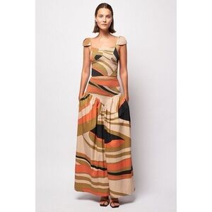 S/W/F Revolve Landscape Print Smocked Midi Skirt Orange Cotton Women’s Medium